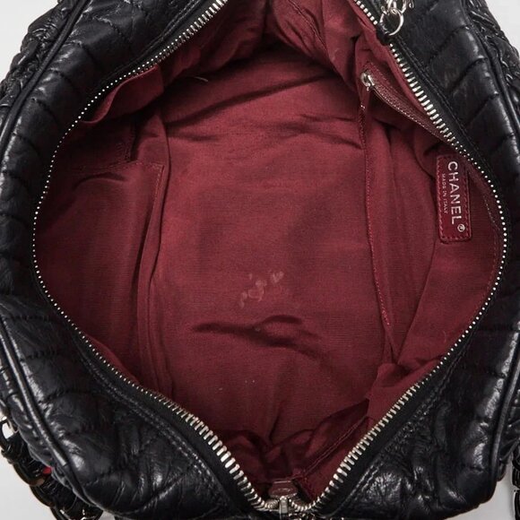 Chanel Black Lambskin Leather Astrakhan Bowling Bag - Picture 7 of 12